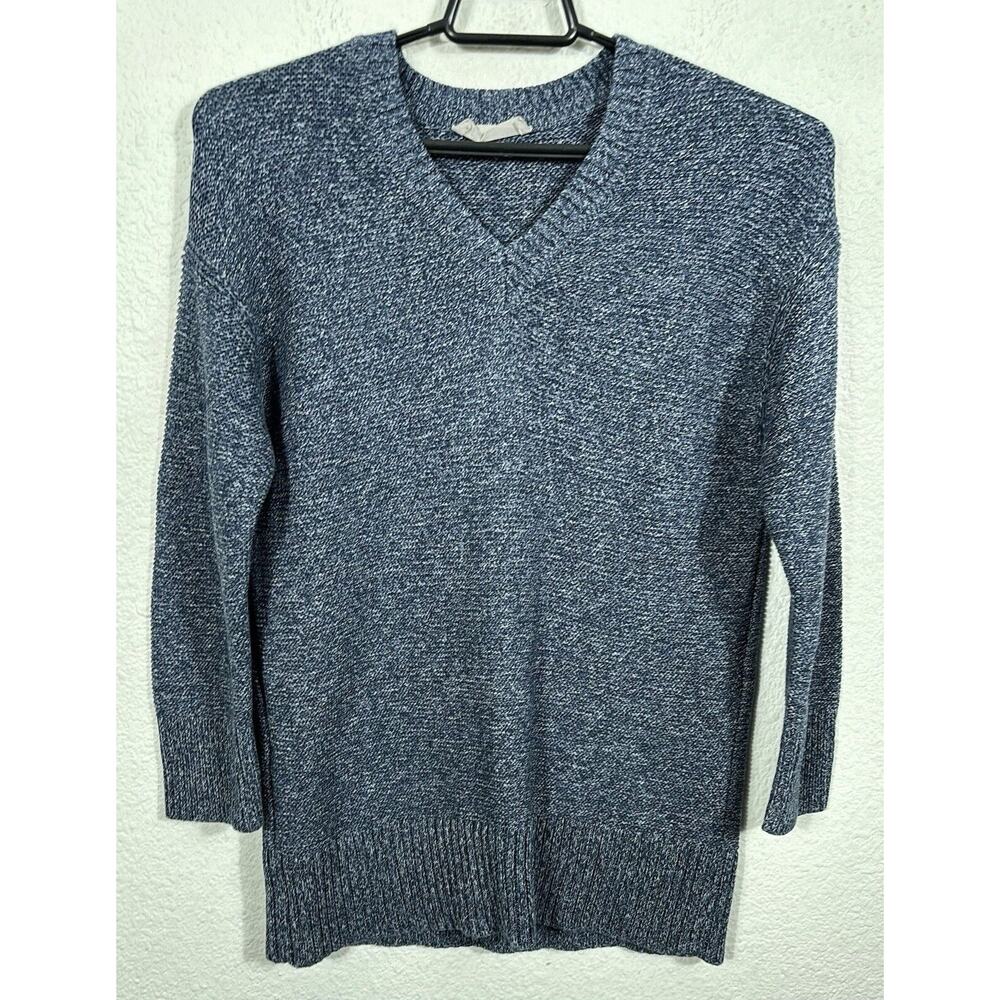 Everlane Sweater Size Small Blue Marled V-Neck Knit Cotton Long Sleeve